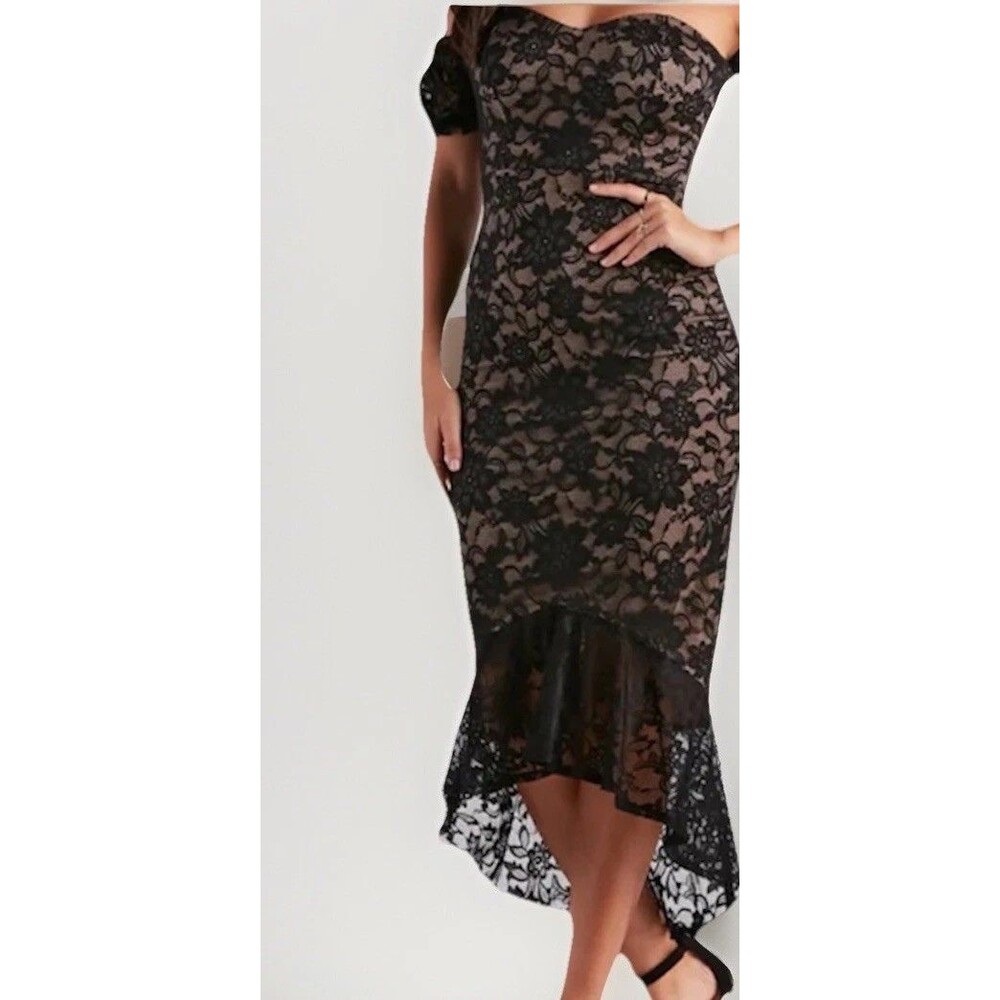 Whimsygoth witchy Black Lace Mermaid Dress dance evening coquette size Small